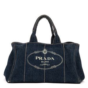 Prada Large Canapa Tote   in Blue Canapa Denim Canvas